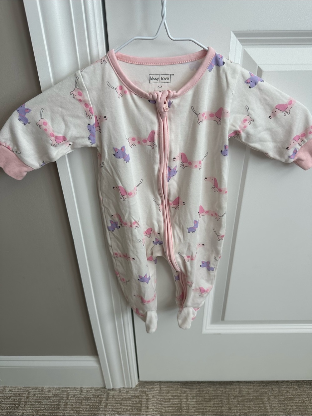 Kissy Kissy Pink & Purple Puppy Print Footed One-Piece